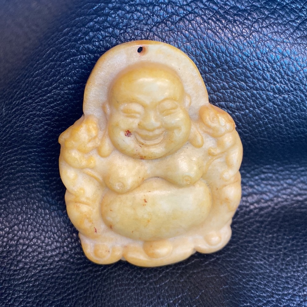 New - Yellow Jadeite Buddha Charm. NOS